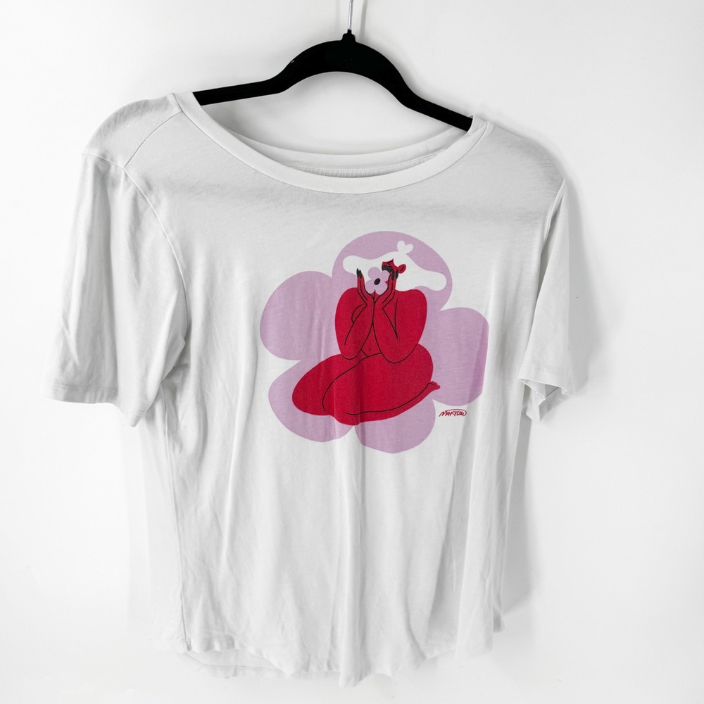Universal Standard Marylou Faure Graphic Tee White Pima Cotton Modal 2XS US10013